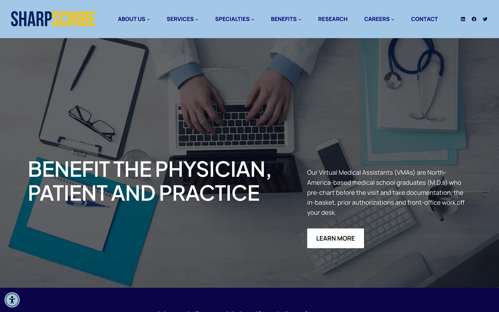 The SharpScribe website, designed and built by ByteSizeMD